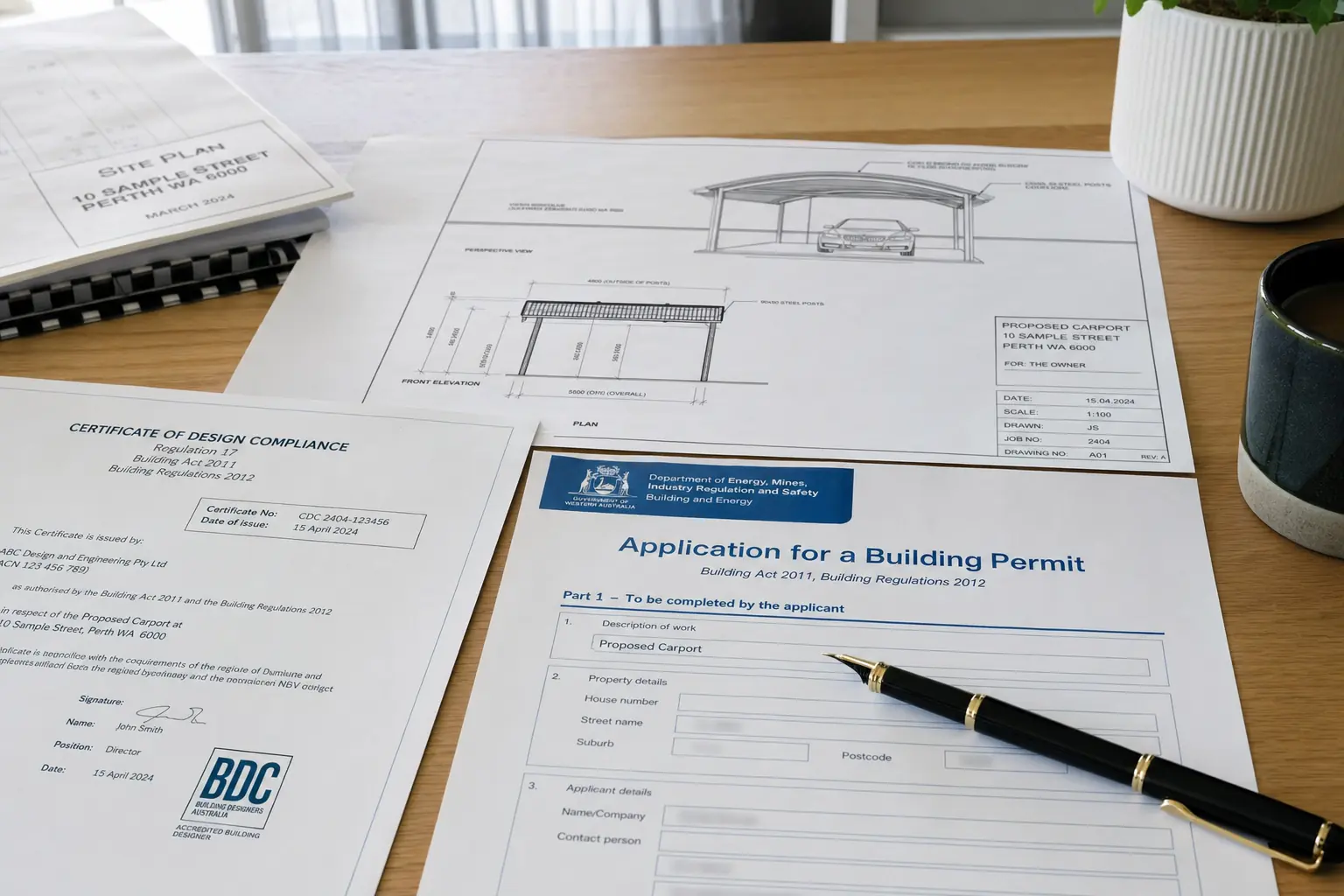 Council approval documents for Perth carport build