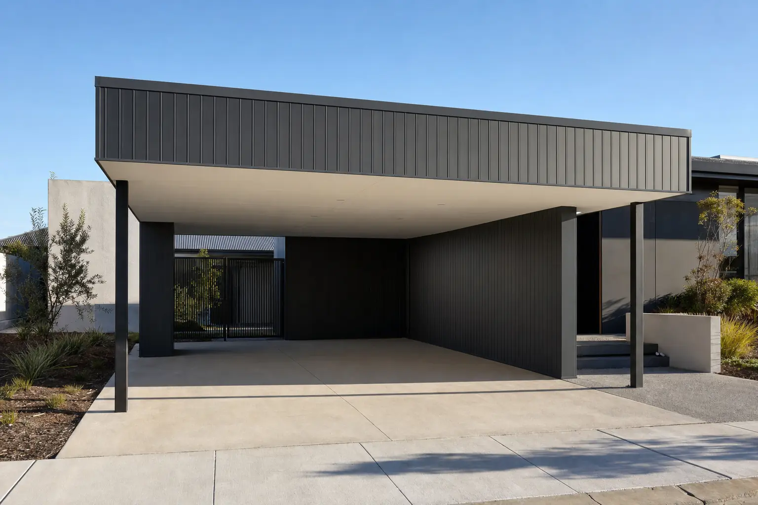 Single flat-roof carport with contemporary low-profile design in Perth