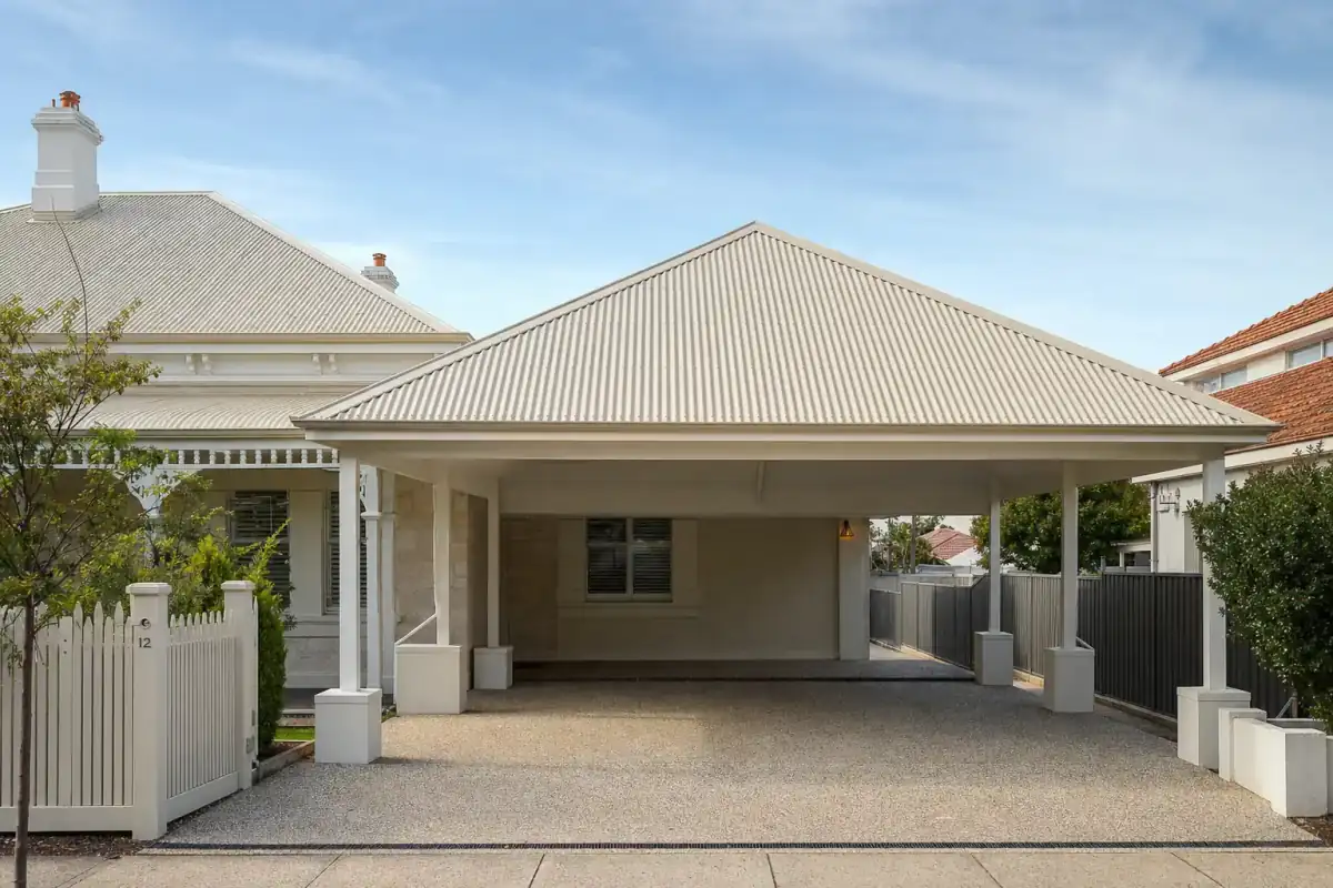 Hip roof carport with four-way pitched roof in Perth