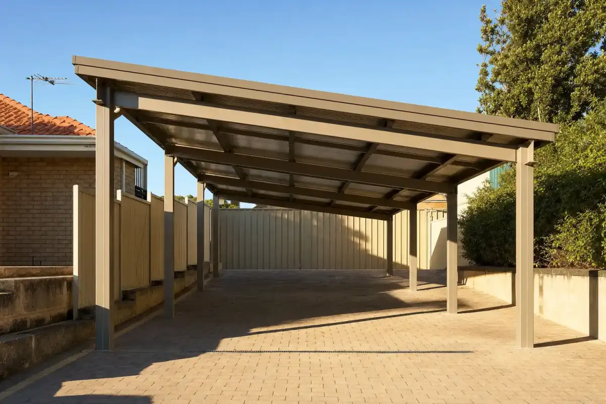Boat carport with wide-beam coverage in Perth, Colorbond roof
